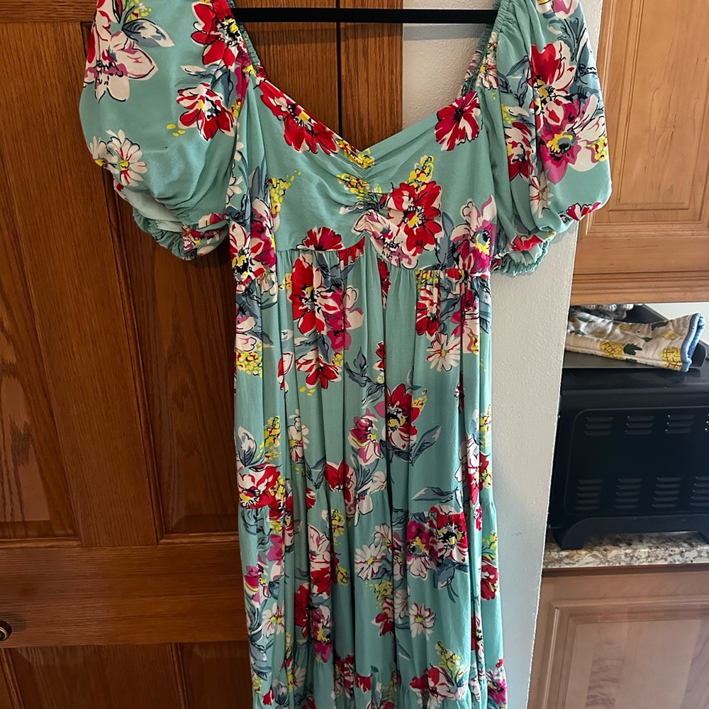 Floral Puff Sleeve Maxi Dress in Blue